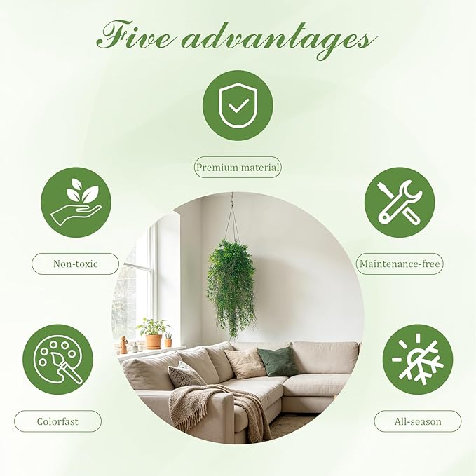 dallisten 4Pcs Fake Hanging Fern Plants for Outdoors, UV Resistant Artificial Ferns Greenery Vines Faux Trailing Plants for Indoor Wall Porch Wedding Boho Home Garden Decor(4PCS DeepGreen Ferns)