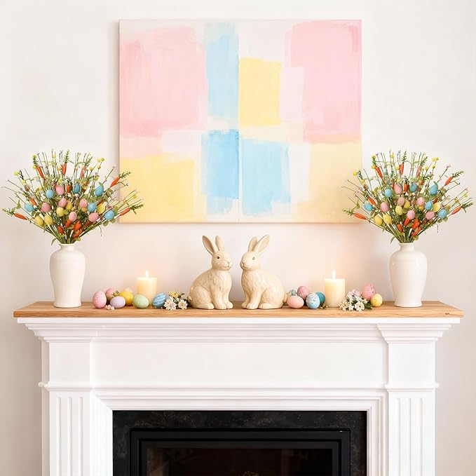 Easter Decorations 6 Pack Easter Stems 17 Inch Artificial Egg Picks with Carrots Colorful Eggs Eucalyptus Leaves for Living Room Centerpieces Home Vase Decor