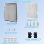 Waterproof Junction Box, ABS Plastic Electrical Box with Stainless Steel Latch, Hinged Cover Electric Project Enclosure Box with Mounting Plate, Wall Brackets,Clear 14.6" x10.6''x5.9''