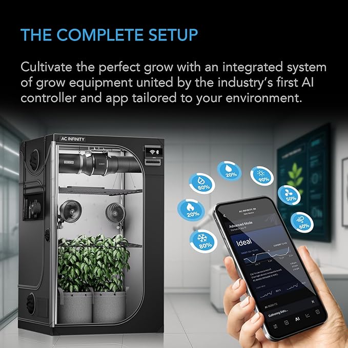 AC Infinity AI Grow System PRO 4x4, 4-Plant Kit w/WiFi App, Includes Dynamic Self Learning AI Controller, LM301H EVO LED Lighting, 2000D Mylar Tent w/Lab-Tested Reflectivity, Largest Zippered Window