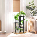 iDavosic.ly 3 Tier Plant Stand Indoor Outdoor, Tiered Corner Multiple Flower Pot Holder Shelf, Metal 23 Inch Tall Display Rack for Patio Porch Living Room Garden Balcony, Modern Black & Rustic Brown