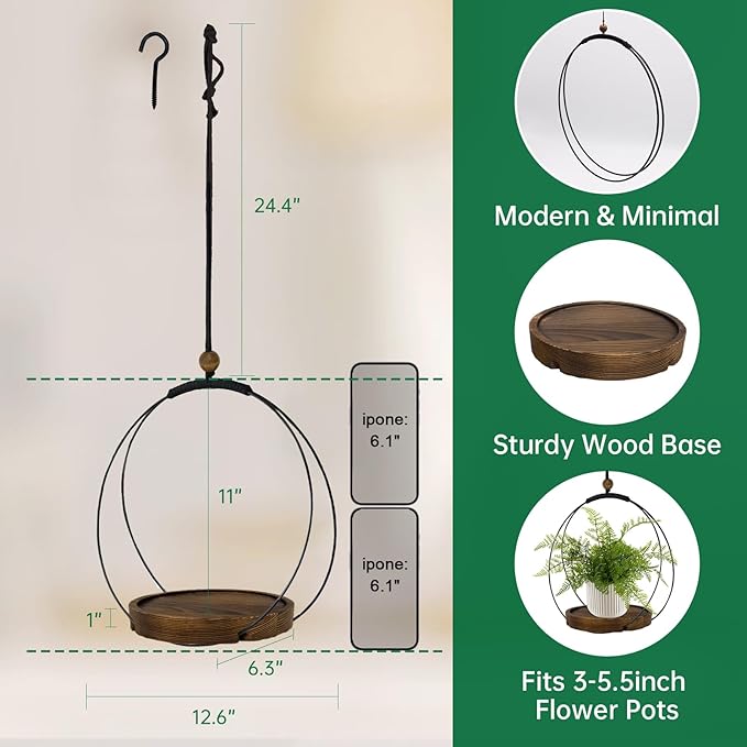 hismocal Hanging Planters for Indoor Plants,Plant Hanger with Sturdy Wood Base,Modern Boho Macrame Plant Hanger,Wall Ceiling Window Stands(Plants/Pots Not Included) (1 Pack-Circle)