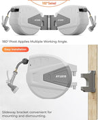 Ayleid Retractable Garden Hose Reel,1/2 in x 130 ft Wall Mounted Hose Reel, with 9- Function Sprayer Nozzle, Any Length Lock/Slow Return System/Wall Mounted/180°Swivel Bracket (Gray)