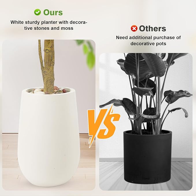 6.5FT Artificial Ficus Tree with White Planter and Pebbles,Faux Silk Tree with Lifelike Leaves and Realistic Trunk,Tall Fake Potted Plant for Home and Office Décor Indoor and Outdoor (6.5FT)