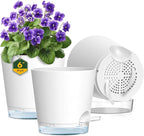 6 inch Self Watering Pots for Indoor Outdoor Plants, 3 Pack Flower Plant Pots with Drainage Holes and Clear Reservoirs, Visible Water Level, Plastic Planters with Wicking Rope, White