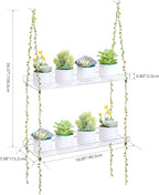 Sumerflos Acrylic Window Boxes Window Plant Shelves 2 Tier - Clear Hanging Shelf Indoor Jute Twine Adjustable Plant Holder for Window Wall Living Room Balcony Natural
