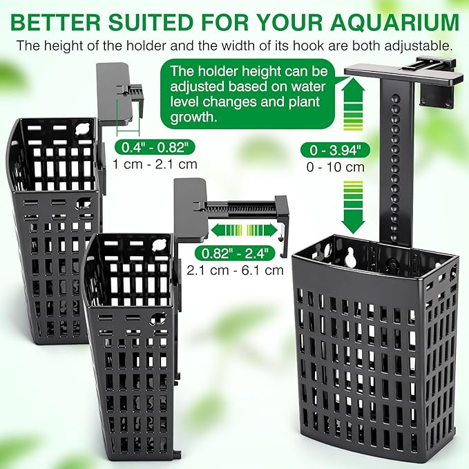 2026 Latest Upgraded Aquarium Plant Holder Adjustable Height with Extendable Hook and Suction Cup for Fish Tank Aquaponic Plant Cultivation and Aquascape Accessories Decorations (4 Pack)