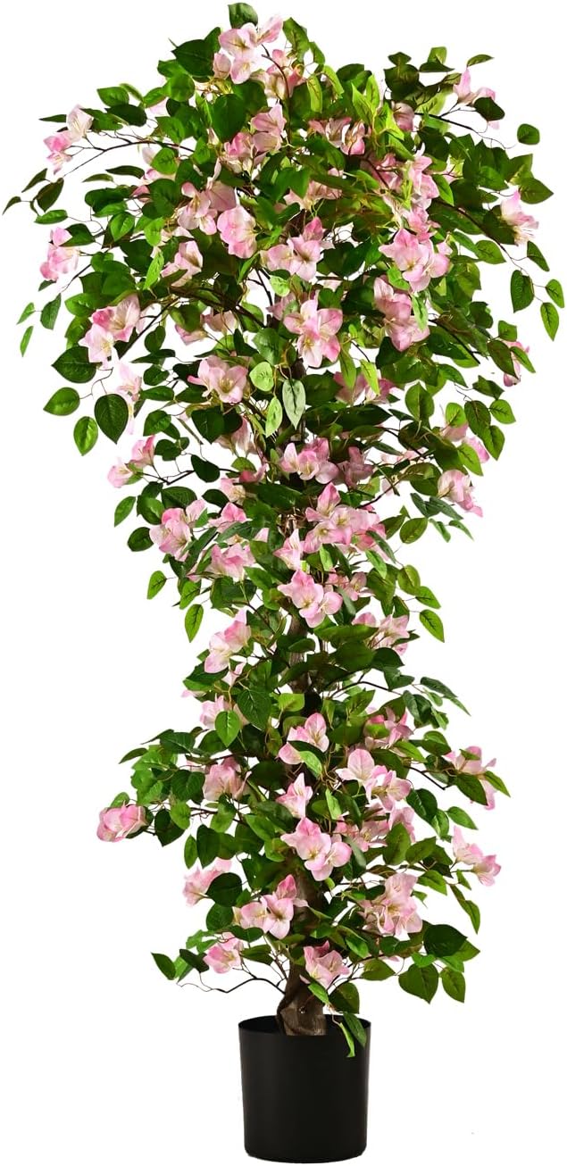 Artificial Bougainvillea Tree -5FT Faux Bougainvillea Tree with Realistic Flowers, Tall Fake Flower Tree for Indoor or Outdoor Decor, Silk Floral Plant for Living Room, Porch, Garden (Pink/White)