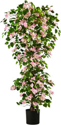 Artificial Bougainvillea Tree -5FT Faux Bougainvillea Tree with Realistic Flowers, Tall Fake Flower Tree for Indoor or Outdoor Decor, Silk Floral Plant for Living Room, Porch, Garden (Pink/White)
