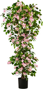 Artificial Bougainvillea Tree -5FT Faux Bougainvillea Tree with Realistic Flowers, Tall Fake Flower Tree for Indoor or Outdoor Decor, Silk Floral Plant for Living Room, Porch, Garden (Pink/White)