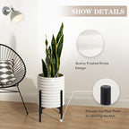 Oakrain Plants Pots with Stand, Set of 2 Indoor Planter Pots, Mid-Century Decorative Metal Flower Pots with Drainage for Living Room, Office, Garden, Balcony, 8"&10", Textured White