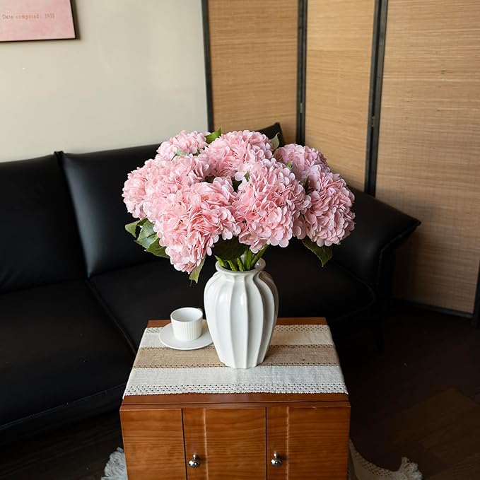 DUYONE 3PCS 22 inch Realistic Artificial Hydrangea Large Flowers Artificial Flowers Dry Flowers Outdoor Wedding Christmas Office Family Party Living Room Table Decoration (Pink)