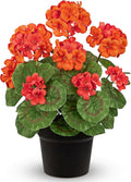 Briful 15.7in Artificial Geranium Plant in Black Pot, Orange Faux Potted Flowers, Real Touch Geraniums for Indoor Outdoor Decor, Table Centerpiece Farmhouse Home, Office, Porch & Living Room Decor