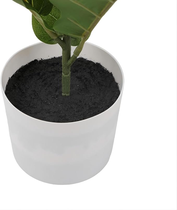 Alupssuc 1.5FT Artificial Fiddle Leaf Fig Tree with White Planter Pot, 1.5 feet Tall Fake Tree for Home Decor, Faux Ficus Tree Fake Moss for Indoor Outdoor Office Living Room