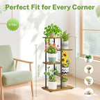 iDavosic.ly 4 Tier Plant Stand Indoor, Tiered Corner Metal Wood Multiple Flower Holder Shelf, 34 Inch Tall Orchid Display Rack for Patio Porch Living Room Balcony Outdoor, Modern Black & Rustic Brown