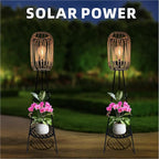 40.55'' Metal Outdoor Solar Floor Lamps with Waterproof Solar Rattan Lights Plant Stand Porch Lantern Decoration for Patio Deck Yard Garden Porch
