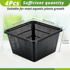 4 Pcs Aquatic Plant Baskets for Hydroponics Water Garden Plant Pots Black Plastic Mesh Basket 9 x 9 x 5.2 Inch Square Pond Containers for Island Live Aquarium Botany Flowers