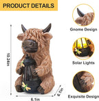 DKJOCKY Highland Cow Garden Decor Statue with Solar Light Lantern, Birthday Gifts for Women Mom Grandma, Funny Waterproof Resin Figurine Outdoor Decorations for Yard Patio Lawn Balcony Porch
