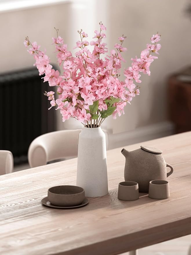 6PCS Long Stem Artificial Delphinium Flowers 35.43'' Pink Fake Larkspur Artificial Flower for Tall Vase Wedding Arrangements Bridal Bouquets Blossoms Flowers for Home Table Decor(Pink)
