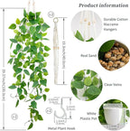 LOYWREE 2 Pack Artificial Hanging Plant Kit with Pot and Hanger - 39" Long Fake Pothos Vines - Hanging Potted Faux Plant Indoor for Wall Ceiling Bedroom Bathroom Living Room Home Decor (White Pot)