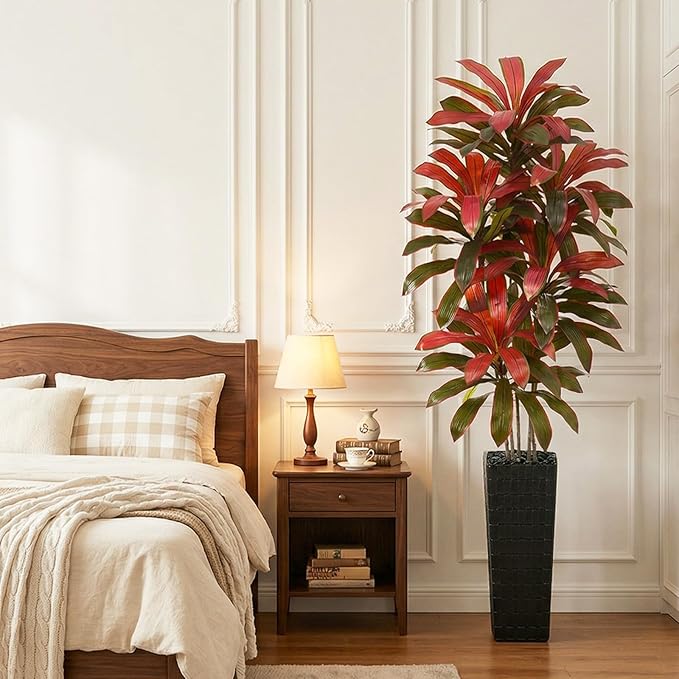 Artificial Dracaena Tree：7FT Faux Silk Tropical Yucca Floor Trees Realistic Fake Green Plant with Natural Wood Trunk & Lifelike Leaves for Home Office Decor Indoor & Outdoor (7FT,1-Pack,Black)