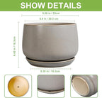 G EPGardening Ceramic Planter 9 Inch - Round Modern Plant Pots with Drainage and Plant Saucer Indoor Outdoor for Flower, Vanity Decor, House Gifts, Retro Grey