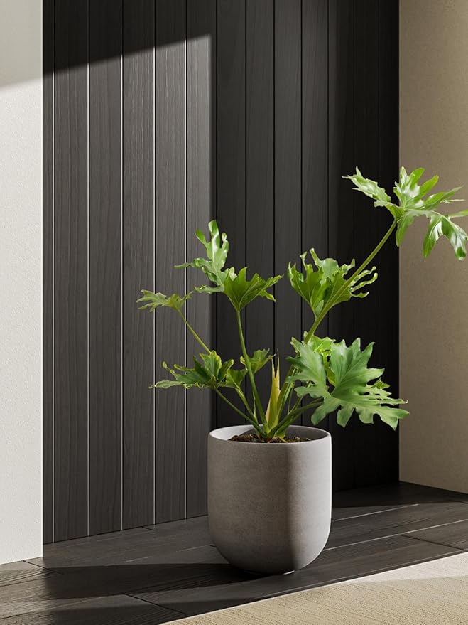 10 Inch Plant Pot, Ceramic Pots for Plants with Drainage Hole and Rubber Plug, Plant Pots Indoor for Home Garden Patio Office, Cylinder Flower Planter Pot, Neutral Gray