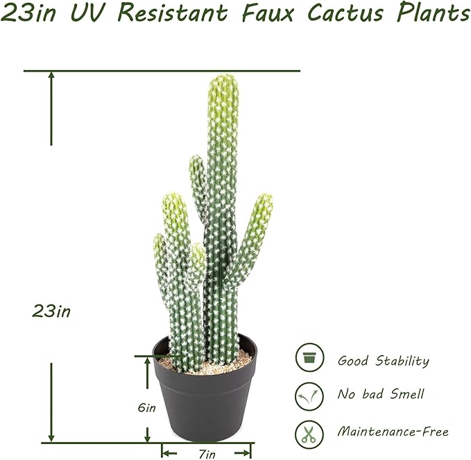 Nafresh UV-Resistant Artificial Fake Cactus Plants 23in – 2 Pack Large Faux Cowboy Cactus for Indoor & Outdoor Home, Office, or Garden Decor