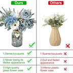 Artificial Flowers in Vase, Faux Flowers with Vase, Dusty Blue Rose Faux Dahlia Fake Peony Silk Hydrangea Eucalyptus Willow Plants Wildflowers Arrangements for Table Centerpiece Farmhouse Decor
