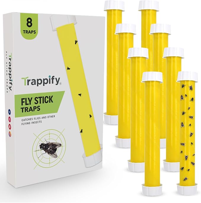 Trappify Hanging Fly Traps Outdoor: Fruit Flies and Flying Insect Trap for Indoor & Outdoor Use I Disposable Sticky Fly Trap Indoor House Pest Control (8 Pack)