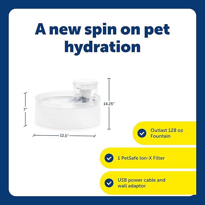 PetSafe Outlast Pumpless Dog Water Fountain 128 oz Indoor Water Dispenser for Dogs and Multiple Cats - Dishwasher Safe, Easy Assembly and Cleaning, Water Filter Included