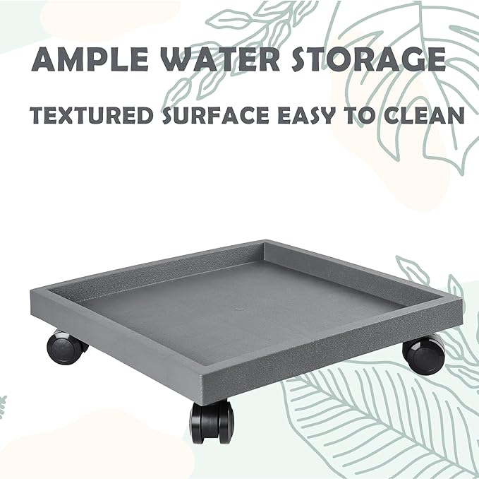 9.8 Inch Square Rolling Plant Caddy Saucer with Wheels, Heavy Duty Wheeled Planter Stand for Potted Plant, Coaster Roller Base Tray with Casters, Flower Pot Dolly Holder for Indoor Outdoor