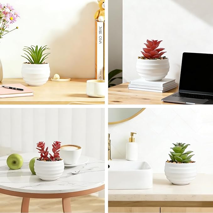 6-Pack Mini Artificial Succulents in Ceramic Pots,Small Fake Plants for Desk, Bathroom, Aesthetic Living Room & Home Office Decor,Office Desk Accessories