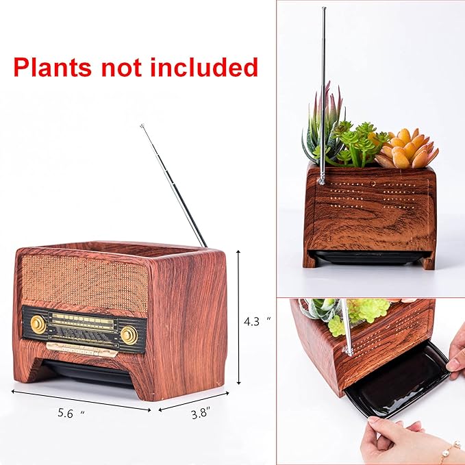 Succulent Pot Planter Vintage Home-Decor - Plant Pot Indoor for Succulents Plants Live,Small Flower Pot Retro Radio Desk Decor Container for Air Plant