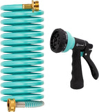 AUTOMAN Recoil Garden Water Hose 15 ft, EVA Curly Water Hose with Brass Connectors,Garden Hose Coil,Includes 7-Pattern Function Sprayer,Retractable,Corrosion Resistant Garden Coil Hose.