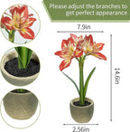 Coferset Lifelike Fake Flower Plant Potted 15" Artificial Amaryllis for Home Bathroom Office Living Room Shelf Tabletop Decor-Realistic Faux Flower Plant with Pot