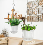 Melphoe 2 Pack Self Watering Hanging Planters Indoor Flower Pots, 5.3/8.3 Inch Outdoor Hanging Basket, Plant Hanger with 3Hooks Drainage Holes for Garden Home (White)