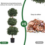 Artificial Topiaries Ball Tree Outdoor, 4.8ft Fake Topiary Triple Ball Boxwood Trees(2 Pieces), Faux Shrubs Plants Potted Artificial Tree Green Decorative Indoor Porch or Garden 57inch