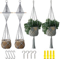 4 Pack Macrame Plant Hangers Indoor Up to 10 inch Pot, Boho Hanging Planters, Plant Holder with 8Pcs Stainless Steel Hooks (4Pcs Gray Hanger)