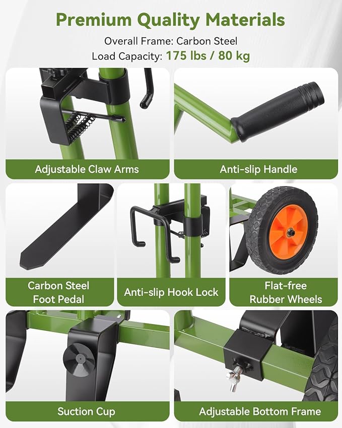 Plant Caddy with Wheels, Heavy Duty Plant Dolly, 200LBS Garden Pot Mover for 5"-16" Planters, Adjustable Arm with Suction Cups & Strap, Upgraded Handle, Indoor Outdoor