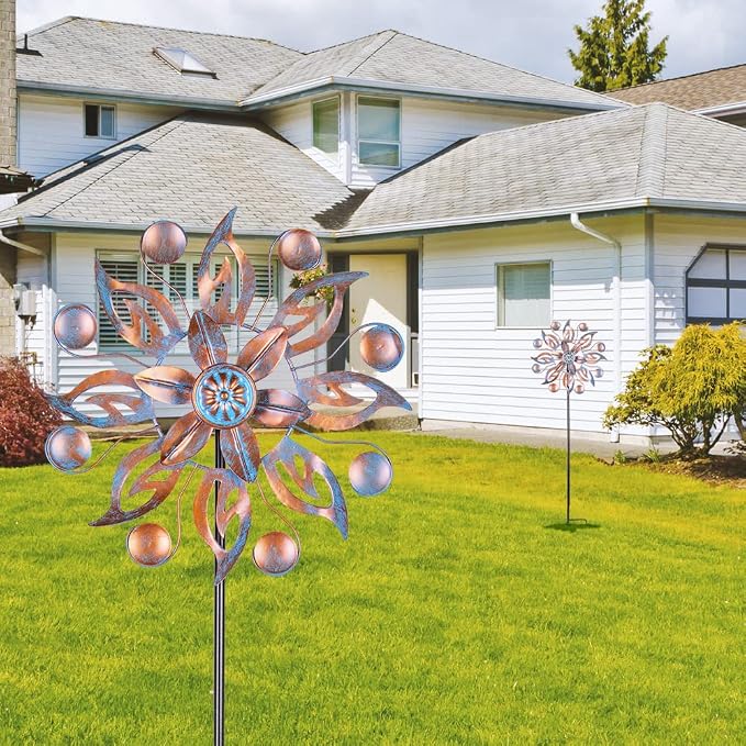 VEWOGARDEN 2PCS Metal Wind Spinners, Waterproof Wind Sculptures & Spinners Small Garden Art Outdoor Wind Spinner Kinetic Wind Spinner for Yard and Lawn