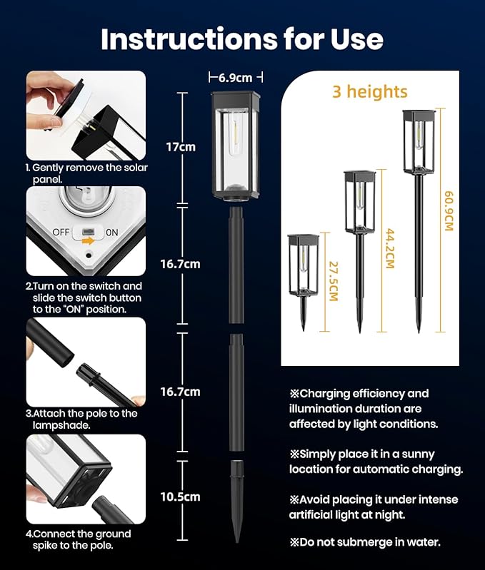 ALFIOT Bright Solar Lights Outdoor, 6 Pack Solar Pathway Lights Outdoor, Auto On/Off, IP65 Waterproof Solar Garden Lights Solar Powered Landscape Lighting for Yard Patio Walkway Driveway Pathway