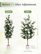 BLOSMON Artificial Trees for Home Decor: Indoor 4.9ft Tall Fake Plants Outdoor Camellia Flowers Tree for Front Porch - Faux White Rose Plant with Pot for Living Room Door Patio Deck Yard