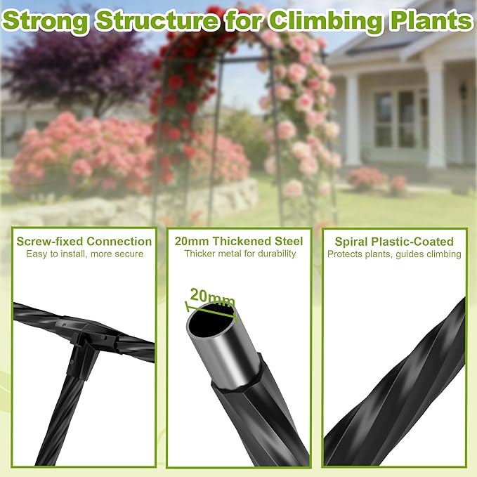 Miory Garden Arch Trellis for Climbing Plants Outdoor, Cucumber Trellis for Raised Bed, Steel with UV-Resistant PE Coated Plants Support Trellis (71 x 83 Inch)