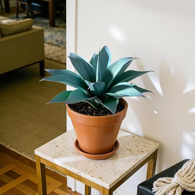 Ttranewsoo Fake Plants Artificial Agave Plants 13.8" Large UV Resistant Fake Agave Planters for Indoor and Outdoor Decorating Tropical Plant Succulents Greenery Indoor Decor (Blue) 2Pack