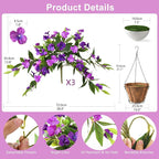 Hommyea Artificial Fake Hanging Flowers Plants Basket for Outdoors Outside Decoration UV Resistant Faux Silk Flowers Look Real Plastic Flowers for Spring Planters Home Porch Patio Garden Decor(purple)