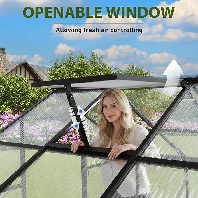 6X10 FT Greenhouse for Outdoors with Hygrometer, Polycarbonate Walk-in Green House for Outside, Reinforced Aluminum Frame Greenhouses, Heavy Duty Garden, Patio, Backyard Flower Planting