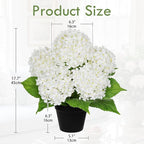 18" Hydrangea Artificial Flowers Plant in Black Plastic Pot, Fake Hydrangeas Plants for Home Office Indoor Outdoor Decor, Realistic Floral Arrangement for Living Room & Porch Decorations, White