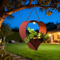 Hanging Planter Outdoor with Auto-On/Off Solar Lights, Metal Heart Shaped Flower Pot for Garden, Patio, Porch, Balcony Decor, Garden Gifts for Women, Mom, Wife, Gardeners (Rust)
