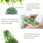 Artificial Hanging Plants for Shelf, Fake Potted Greenery 2-Pack Faux Eucalyptus Vine in Black Pot, Décor for Office Living Room Bathroom Indoor Outdoor